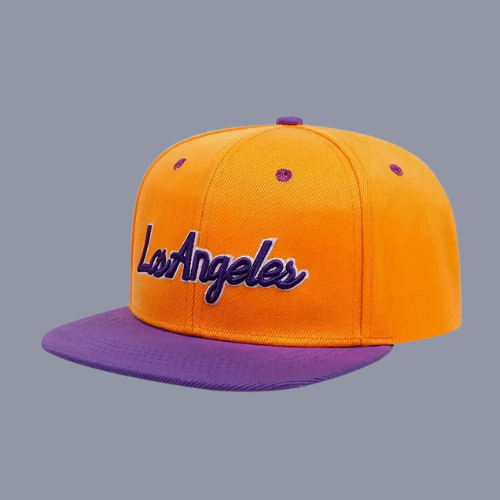 Caps - Classic Los Angeles Cap - Orange & Purple Embroidered Falt Brim Hat